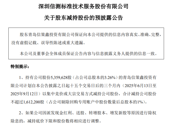 配资排排网 信测标准：股东信策鑫拟减持不超1%股份
